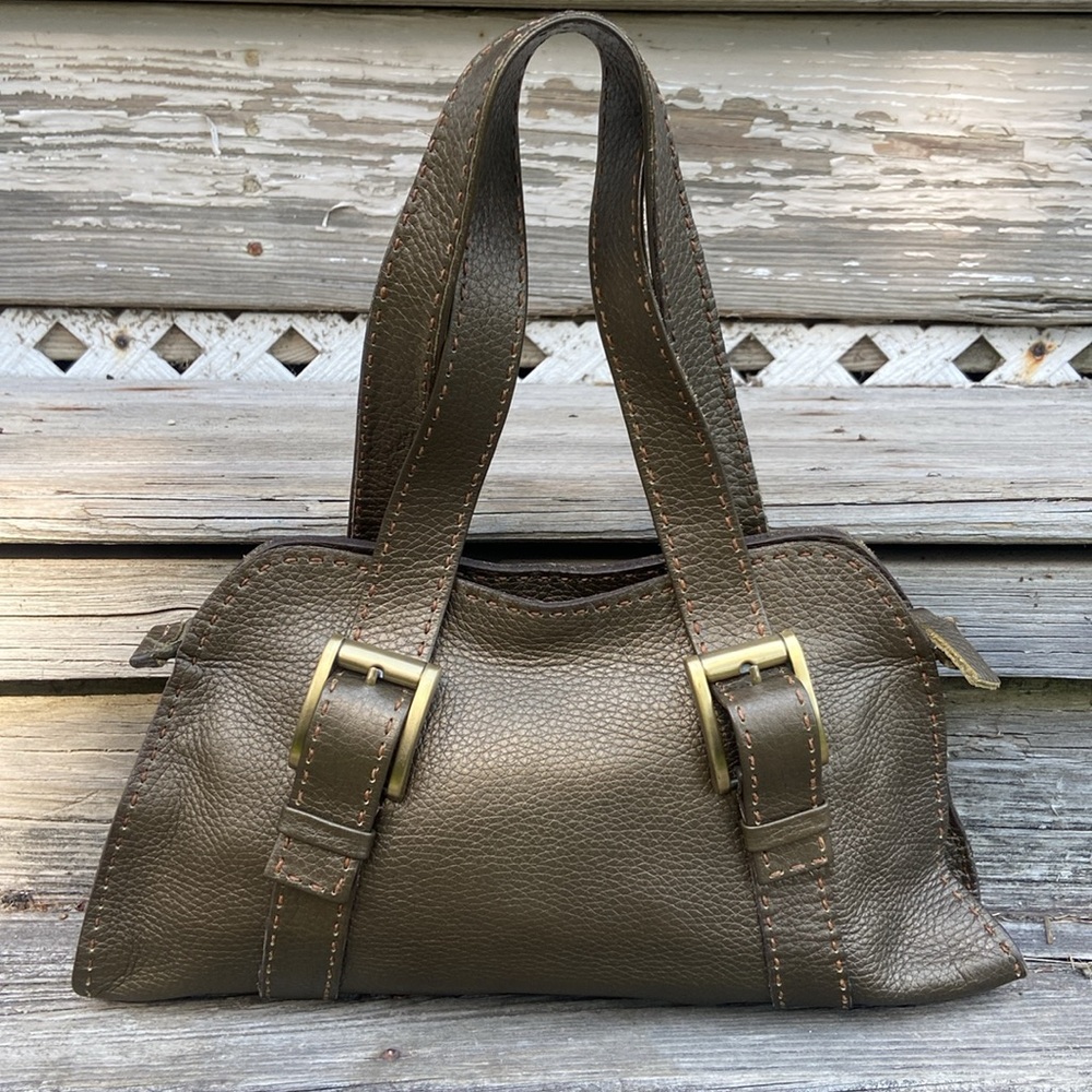 Carla Mancini Handbag Olive Pebble Grain Leather Purse Double Strap Shoulder Bag
